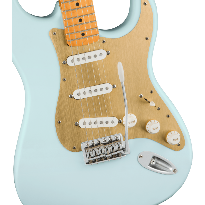 Squier 40th Anniversary Stratocaster , Vintage Edition,MF, Gold Anodized Pickguard, Satin Sonic Blue - 3