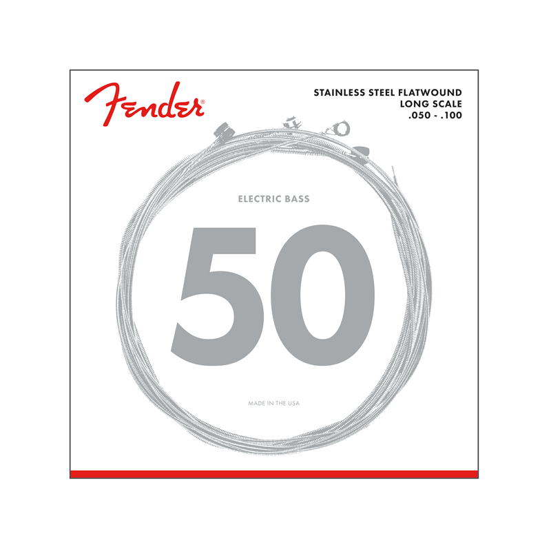 Fender Stainless 9050's Bass Strings, Stainless Steel Flatwound, 9050ML .050-.100 Gauges, (4) - 1