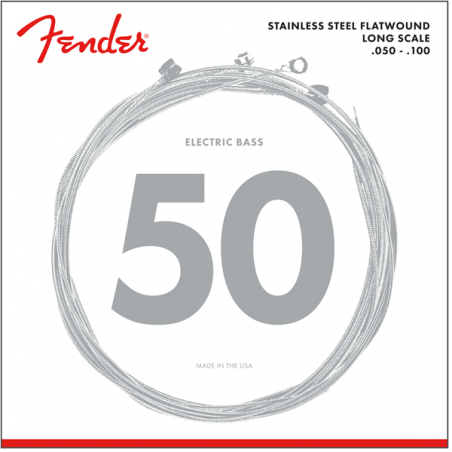Fender Stainless 9050's Bass Strings, Stainless Steel Flatwound, 9050ML .050-.100 Gauges, (4) - 1