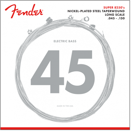 Fender 8250 Bass Strings, Nickel Plated Steel Taper Wound, Long Scale, 8250-5M .045-.130 Gauges, (5) - 1