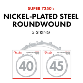 Fender 7250 Bass Strings, Nickel Plated Steel, Long Scale, 7250-5L .040-.115 Gauges, (5) - 1