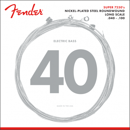 Fender 7250 Bass Strings, Nickel Plated Steel, Long Scale, 7250L .040-.100 Gauges, (4) - 1