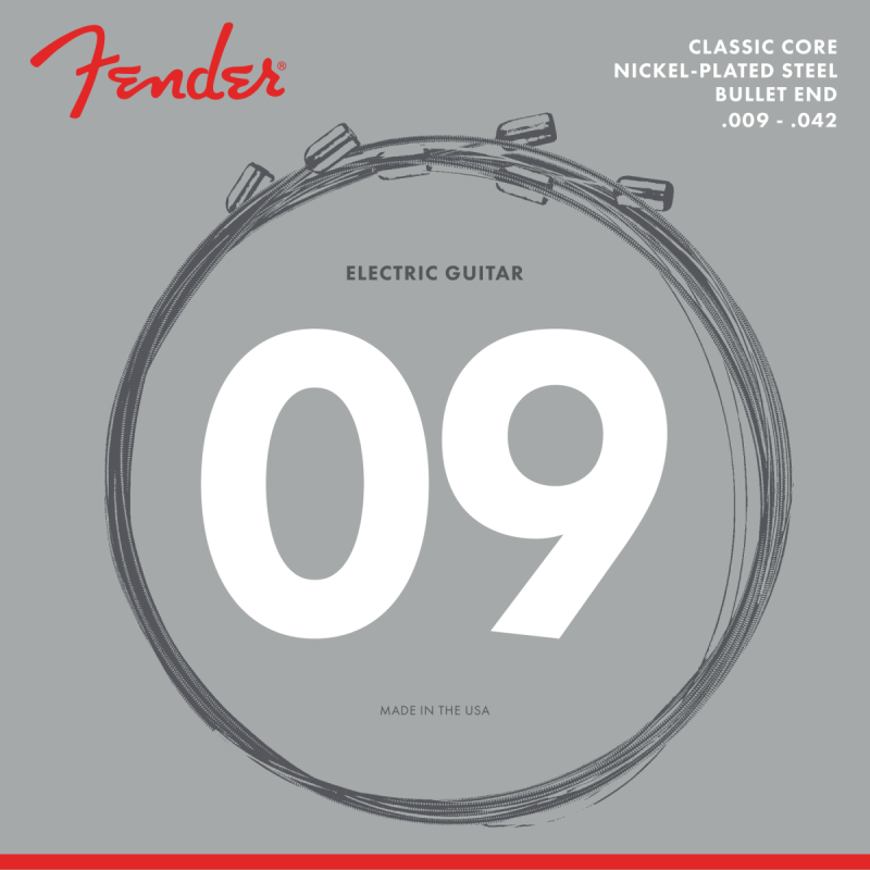 Fender Classic Core Electric Guitar Strings, 3255L, Nickel Plated Steel, Bullet Ends (.009-.042) - 1 Fender Classic Core Electric Guitar Strings, 3255L, Nickel Plated Steel, Bullet Ends (.009-.042) - 1