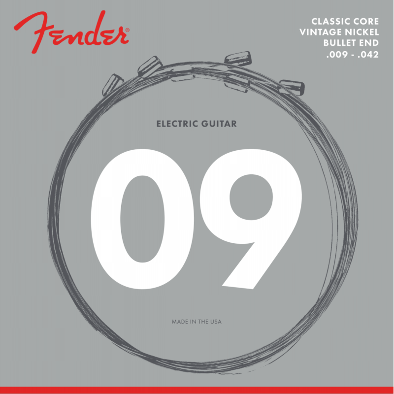 Fender Classic Core Electric Guitar Strings, 3155L, Vintage Nickel, Bullet Ends (.009-.042) - 1 Fender Classic Core Electric Guitar Strings, 3155L, Vintage Nickel, Bullet Ends (.009-.042) - 1