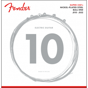 Fender Super 250 Guitar Strings, Nickel Plated Steel, Ball End, 250RH Gauges .010-.052, (6) - 1