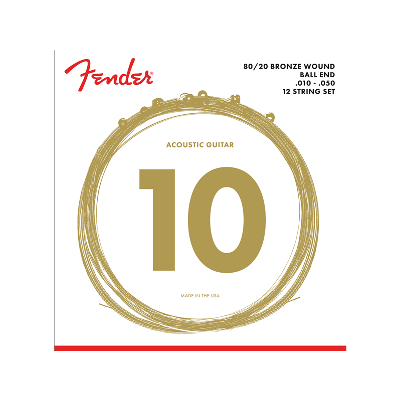 Fender 80/20 Bronze Acoustic Strings, Ball End, 70-12L .010-.050 Gauges, (12) - 1