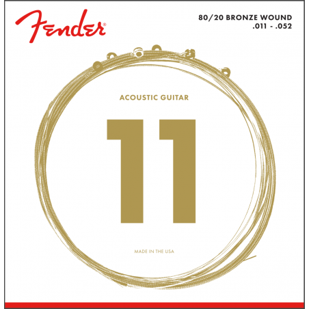 Fender 80/20 Bronze Acoustic Strings, Ball End, 70CL .011-.052 Gauges, (6) - 1