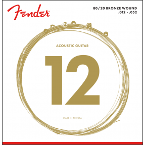 Fender 80/20 Bronze Acoustic Strings, Ball End, 70L .012-.052 Gauges, (6) - 1
