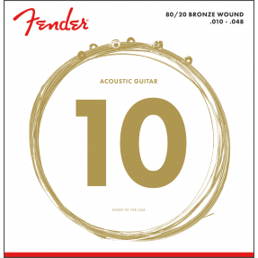 Fender 80/20 Bronze Acoustic Strings, Ball End, 70XL .010-.048 Gauges, (6) - 2