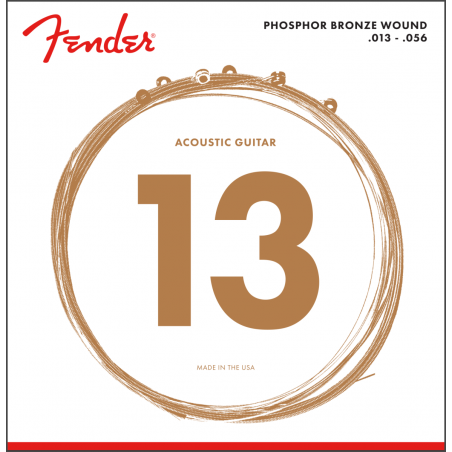 Fender Phosphor Bronze Acoustic Guitar Strings, Ball End, 60M .013-.056 Gauges, (6) - 1