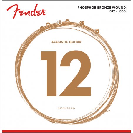 Fender Phosphor Bronze Acoustic Guitar Strings, Ball End, 60L .012-.053 Gauges, (6) - 1