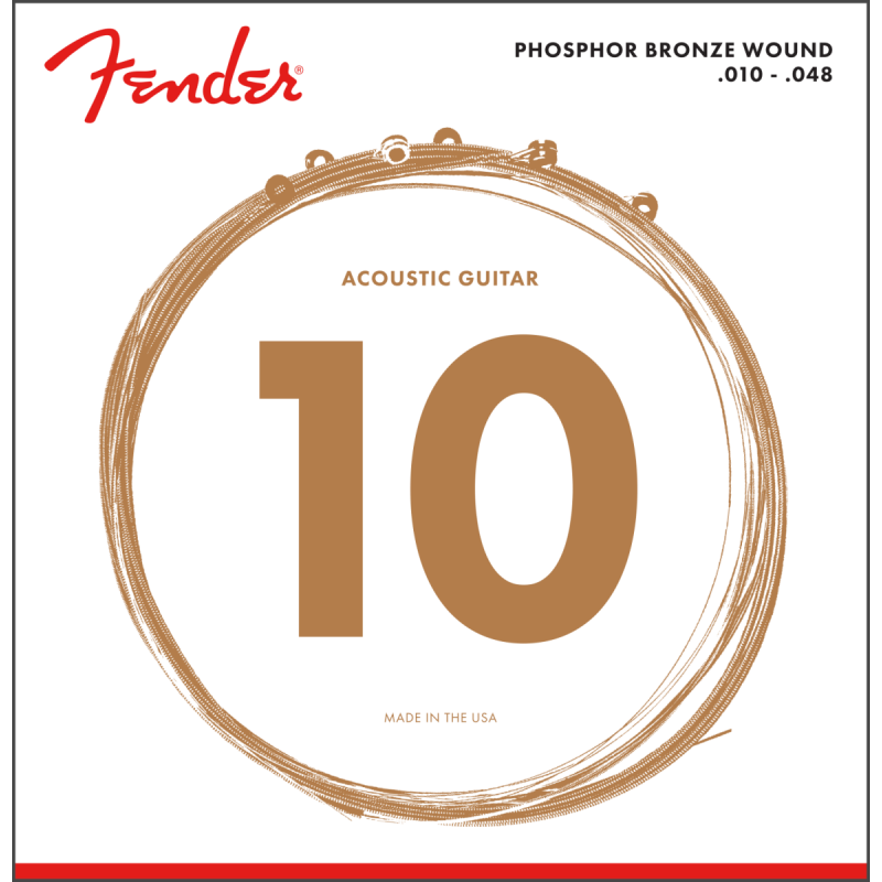 Fender Phosphor Bronze Acoustic Guitar Strings, Ball End, 60XL .010-.048 Gauges, (6) - 2