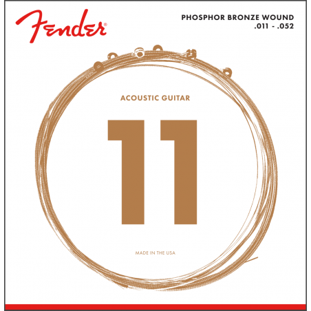 Fender Phosphor Bronze Acoustic Guitar Strings, Ball End, 60CL .011-.052 Gauges, (6) - 1