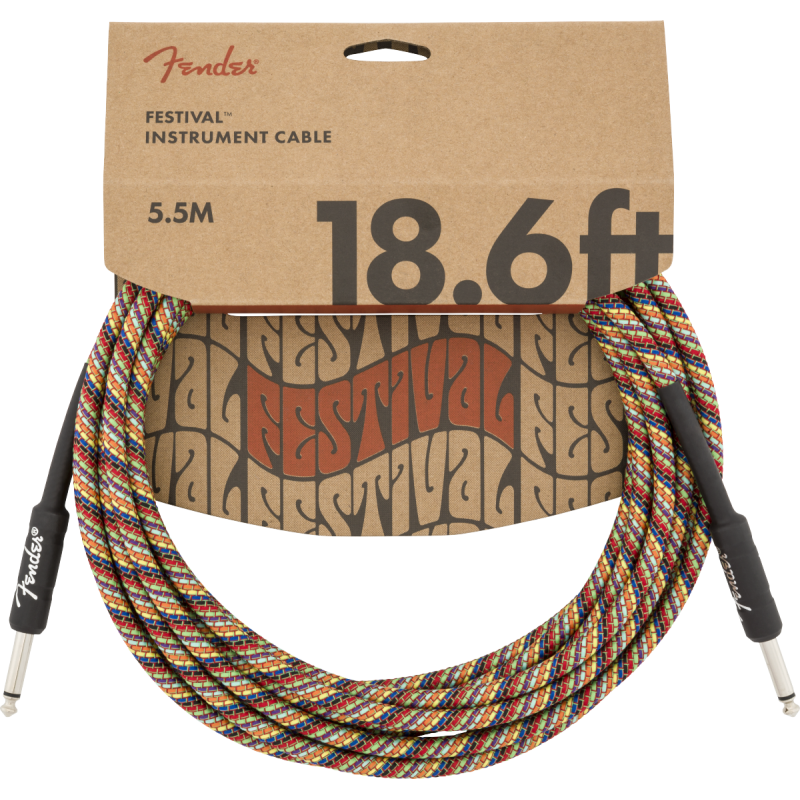Fender 18.6' Festival Instrument Cable, Pure Hemp, Rainbow - 3 Fender 18.6' Festival Instrument Cable, Pure Hemp, Rainbow - 3