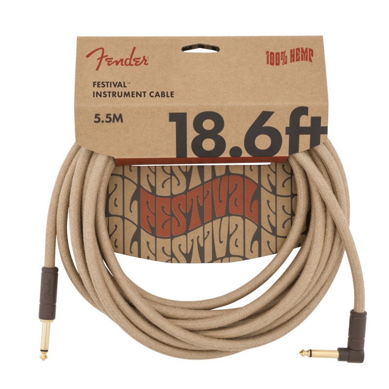 Fender 18.6' Angled Festival Instrument Cable, Pure Hemp, Natural - 4