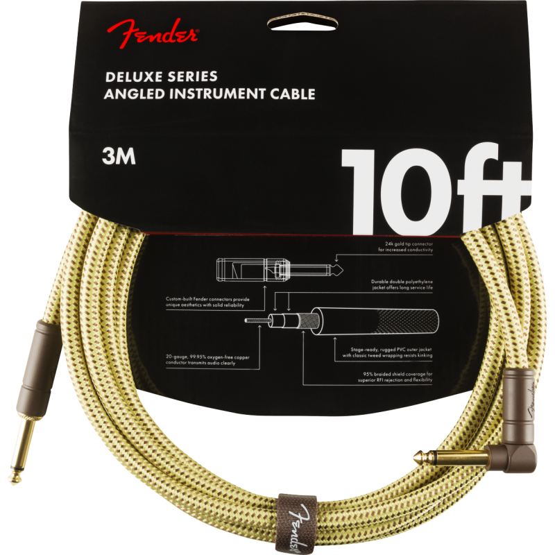 Fender Deluxe Series Instrument Cable, Straight/Angle, 10', Tweed - 4