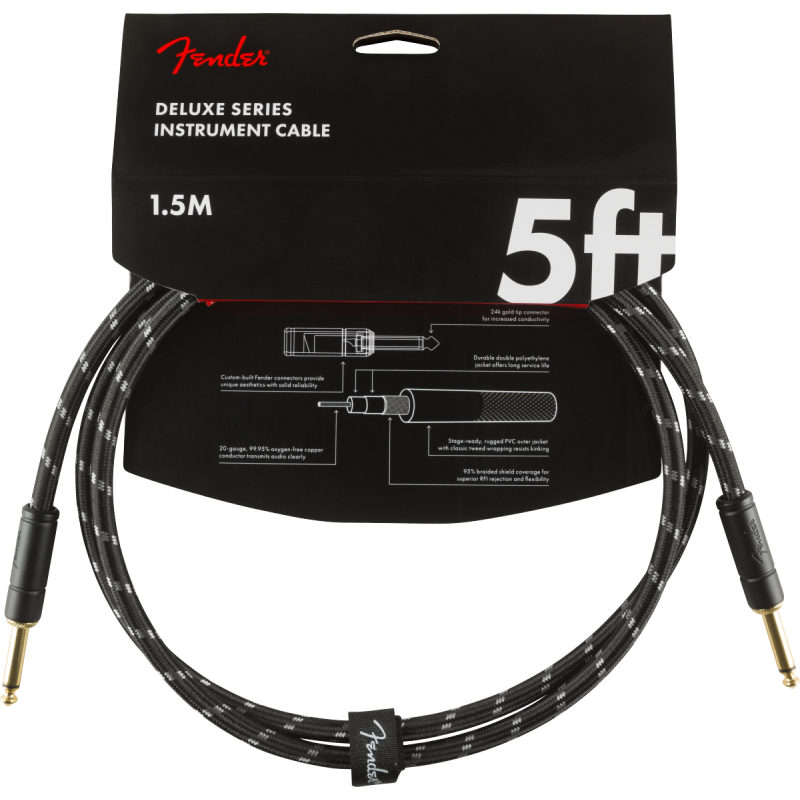 Fender Deluxe Series Instruments Cable, Straight/Straight, 5', Black Tweed - 3