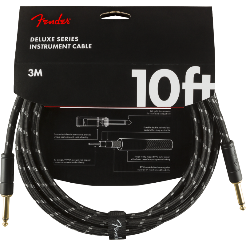 Fender Deluxe Series Instrument Cable, Straight/Straight, 10', Black Tweed - 3