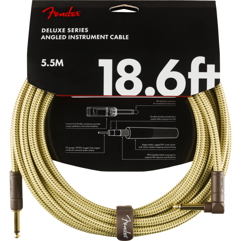 Fender Deluxe Series Instrument Cable, Straight/Angle, 18.6', Tweed - 4