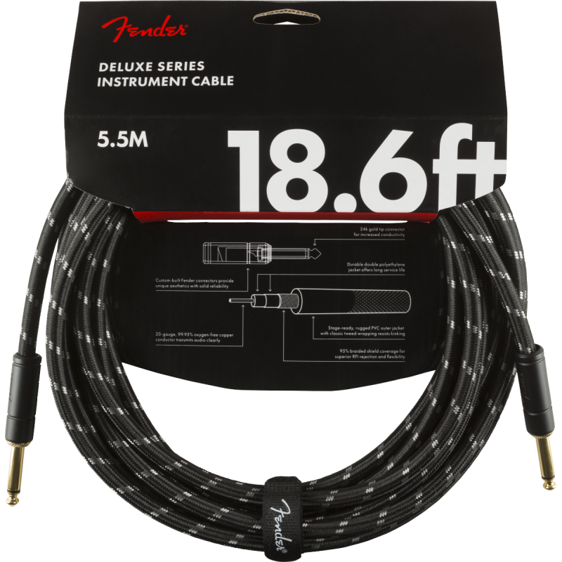 Fender Deluxe Series Instrument Cable, Straight/Straight, 18.6', Black Tweed - 3