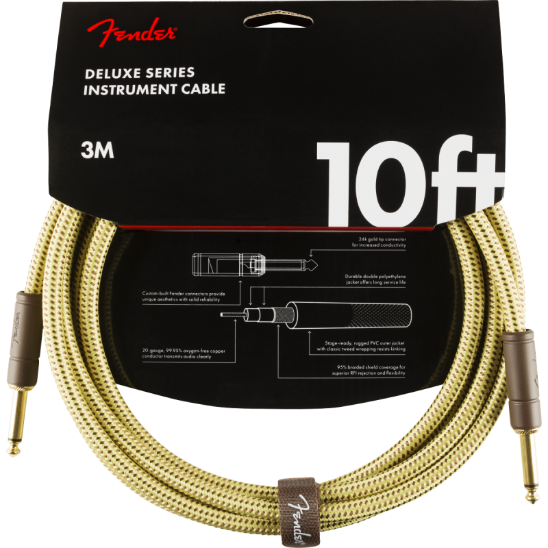 Fender Deluxe Series Instrument Cable, Straight/Straight, 10', Tweed - 3 Fender Deluxe Series Instrument Cable, Straight/Straight, 10', Tweed - 3
