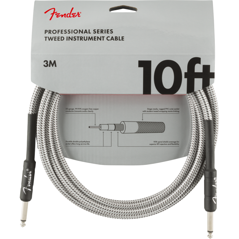 Fender Professional Series Instrument Cable, 10', White Tweed - 3