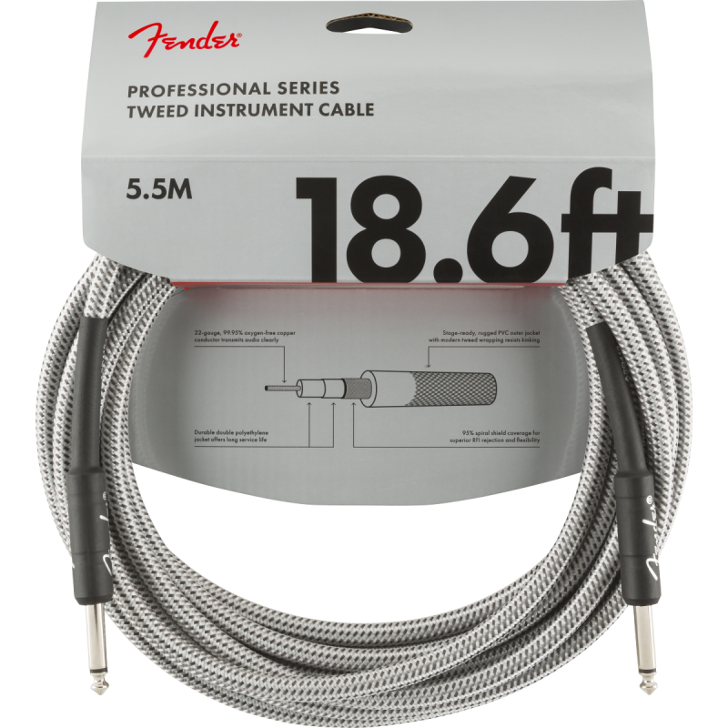 Fender Professional Series Instrument Cable, 18.6', White Tweed - 3