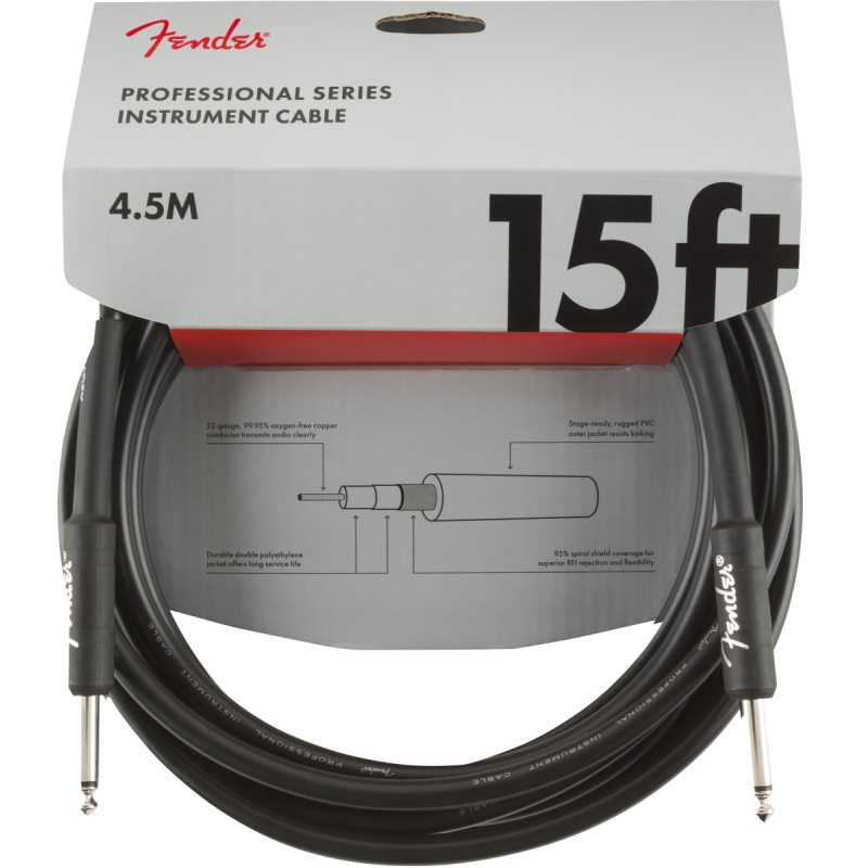 Fender Professional Series Instrument Cable, Straight/Straight, 15', Black - 3