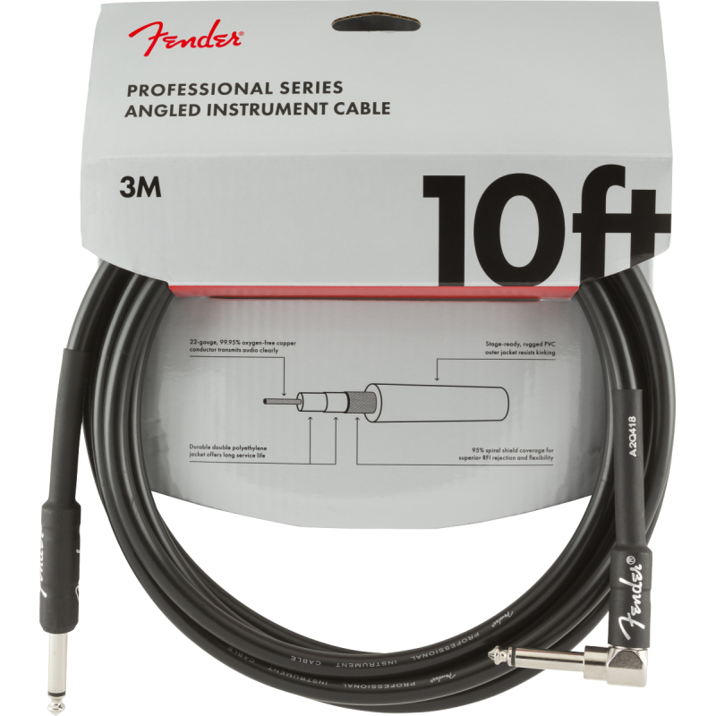 Fender Professional Series Instrument Cable, Straight-Angle, 10', Black - 4