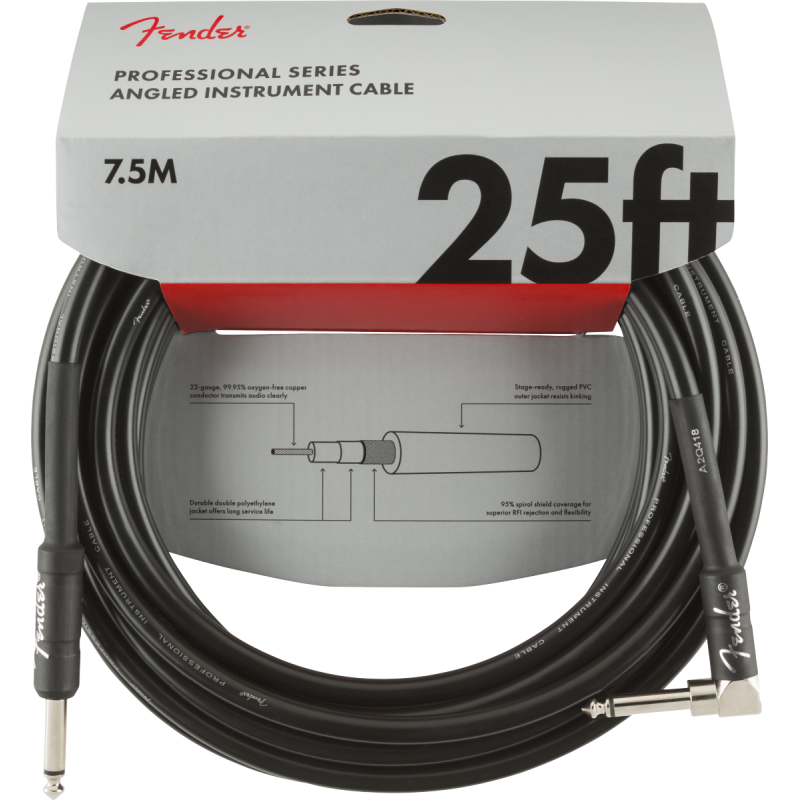 Fender Professional Series Instrument Cables, Straight/Angle, 25', Black - 4