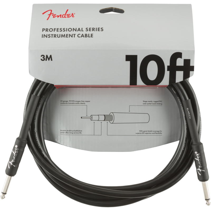 Fender Professional Series Instrument Cable, Straight/Straight, 10', Black - 3