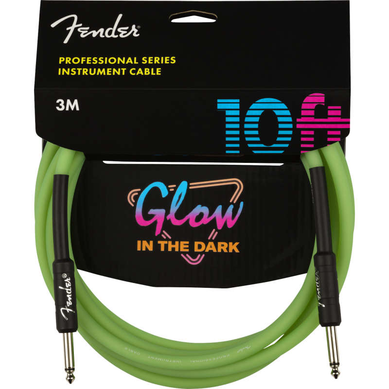 Fender Professional Glow in the Dark Cable, Green, 10' - 3