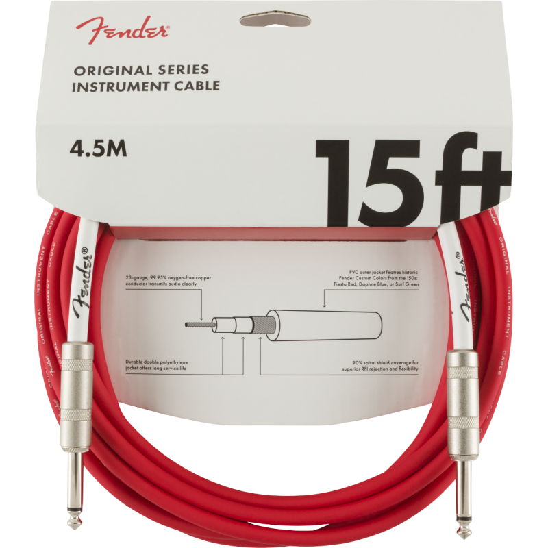 Fender Original Series Instrument Cable, 15', Fiesta Red - 3 Fender Original Series Instrument Cable, 15', Fiesta Red - 3