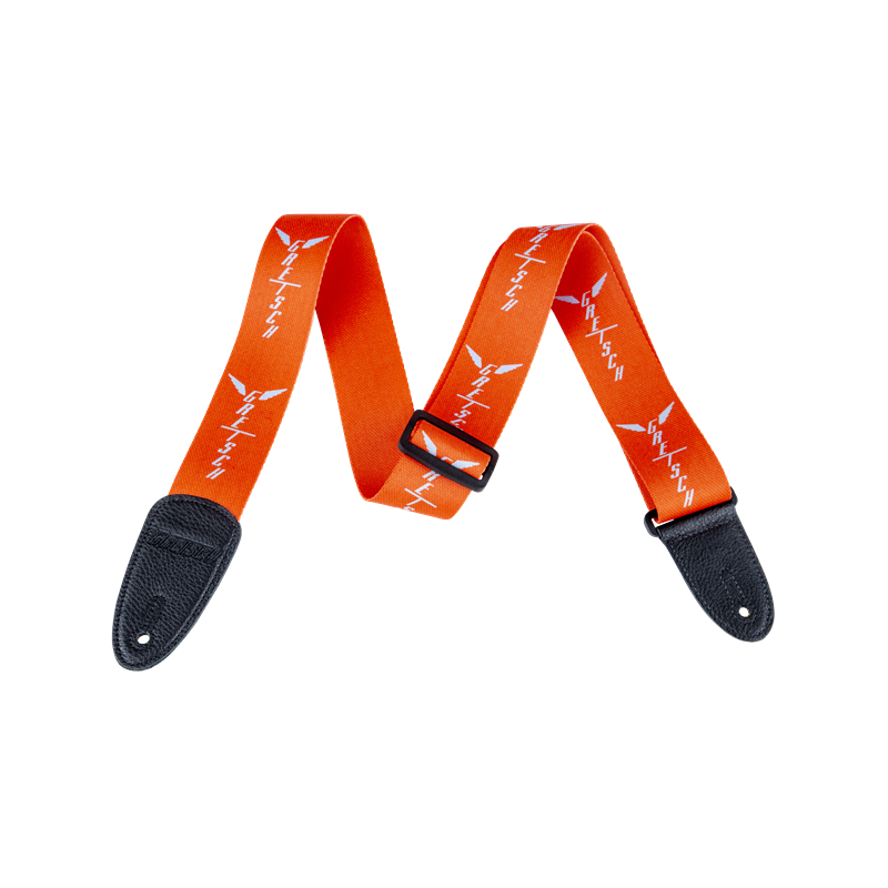 Gretsch  Wing Logo Pattern Strap, Orange with Gray Logos - 1