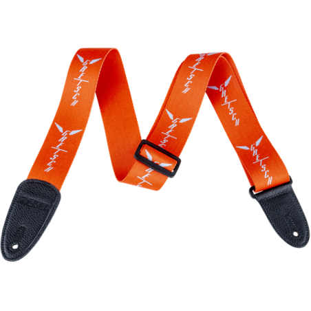 Gretsch  Wing Logo Pattern Strap, Orange with Gray Logos - 1