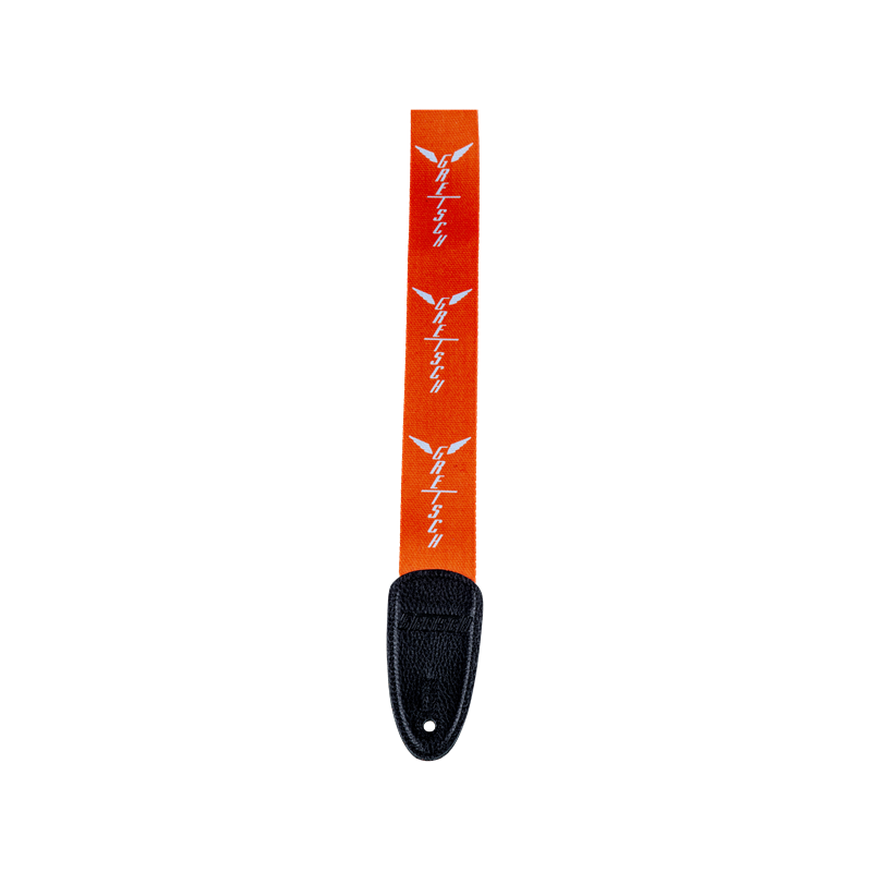 Gretsch  Wing Logo Pattern Strap, Orange with Gray Logos - 2