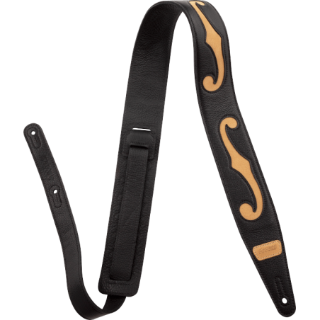 Gretsch  F-Holes Leather Strap, Black and Tan, 3" - 1