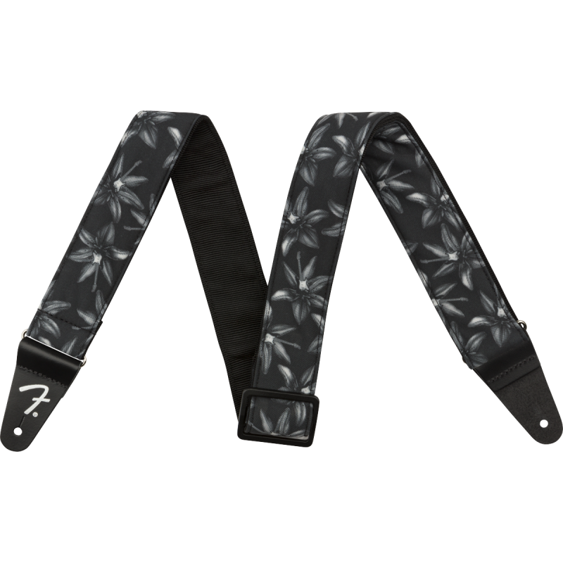 Fender 2" Hawaiian Strap, Black Floral - 1 Fender 2" Hawaiian Strap, Black Floral - 1