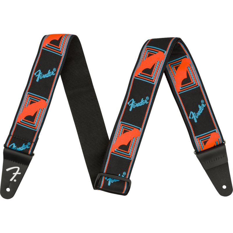 Fender Neon Monogrammed Strap, Blue and Orange, 2" - 1 Fender Neon Monogrammed Strap, Blue and Orange, 2" - 1