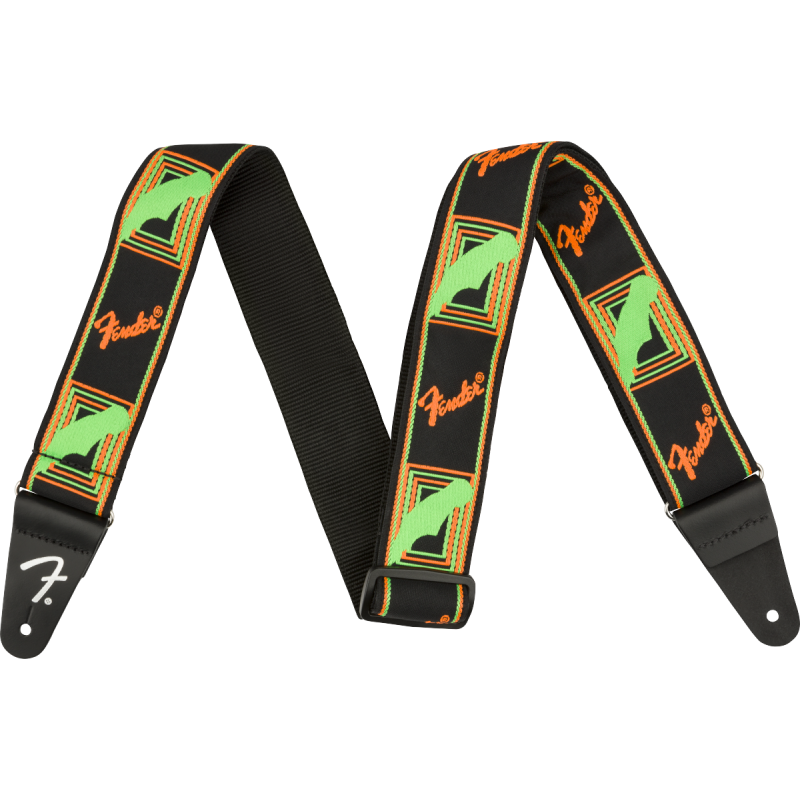 Fender Neon Monogrammed Strap, Green and Orange, 2" - 1 Fender Neon Monogrammed Strap, Green and Orange, 2" - 1