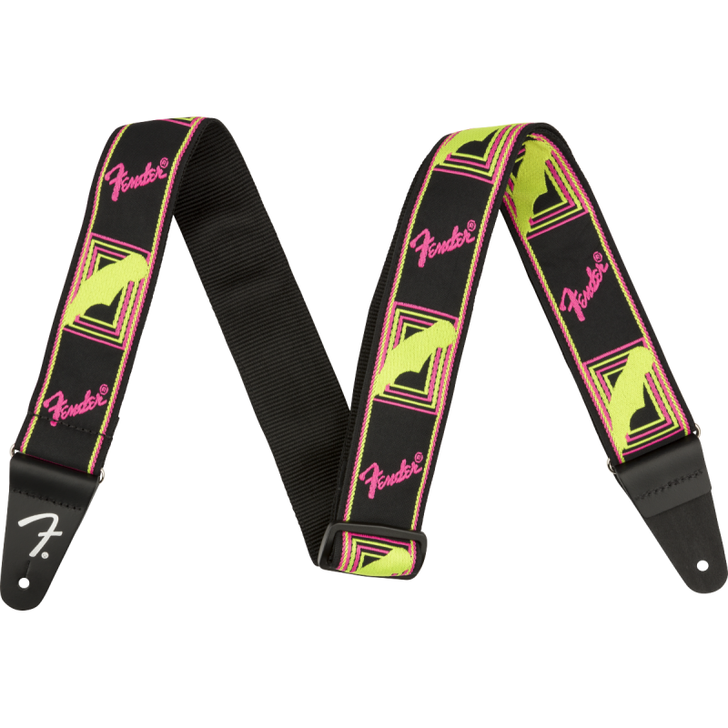 Fender Neon Monogrammed Strap, Pink and Yellow, 2" - 1 Fender Neon Monogrammed Strap, Pink and Yellow, 2" - 1