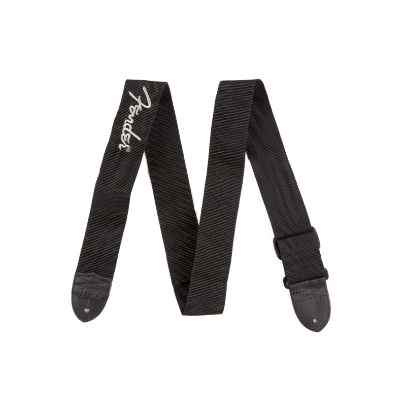 Fender  2" Black Poly Strap w/ Grey  Logo - 1