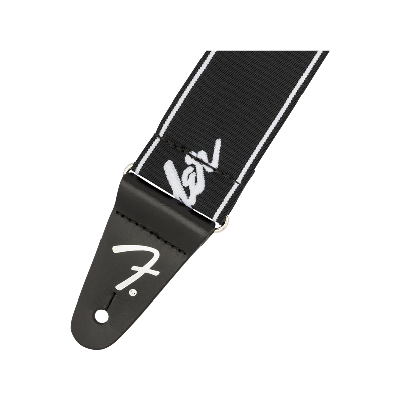 Fender WeighLess™ 2" Running Logo Strap, Black/White - 2