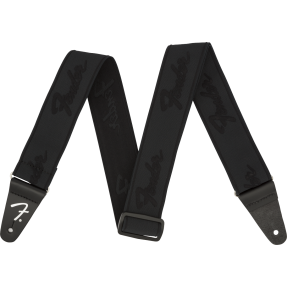 Fender WeighLess 2" Running Logo Strap, Black/Black - 1