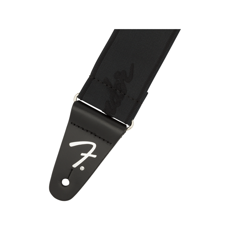 Fender WeighLess 2" Running Logo Strap, Black/Black - 2