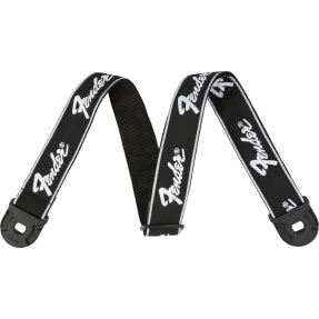 Fender Quick Grip Locking End Strap, Black with White Running Logo, 2" - 1