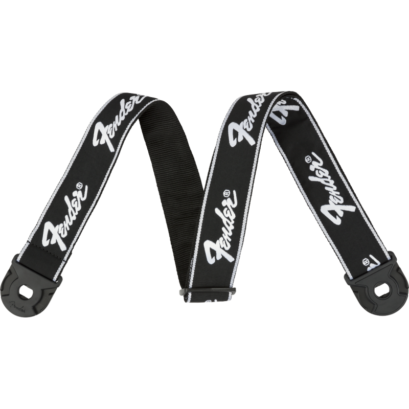 Fender Quick Grip Locking End Strap, Black with White Running Logo, 2" - 1 Fender Quick Grip Locking End Strap, Black with White Running Logo, 2" - 1