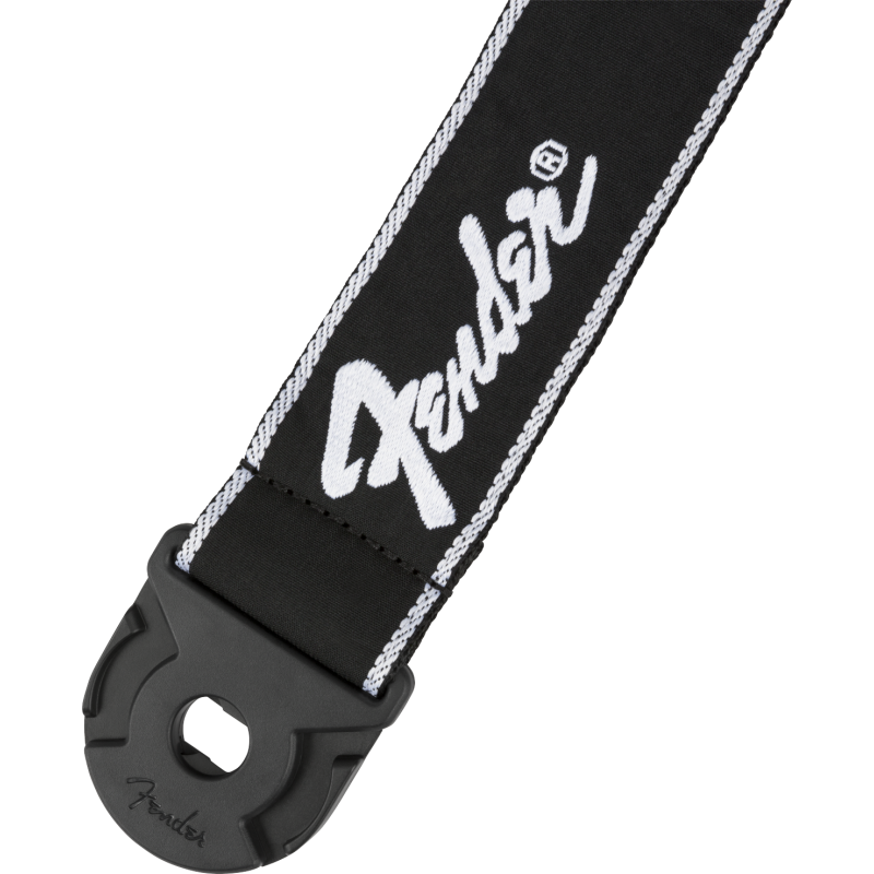 Fender Quick Grip Locking End Strap, Black with White Running Logo, 2" - 2 Fender Quick Grip Locking End Strap, Black with White Running Logo, 2" - 2