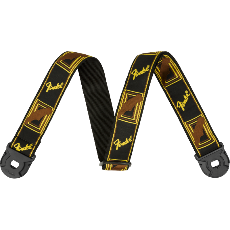 Fender Quick Grip Locking End Strap, Black, Yellow and Brown, 2" - 1 Fender Quick Grip Locking End Strap, Black, Yellow and Brown, 2" - 1
