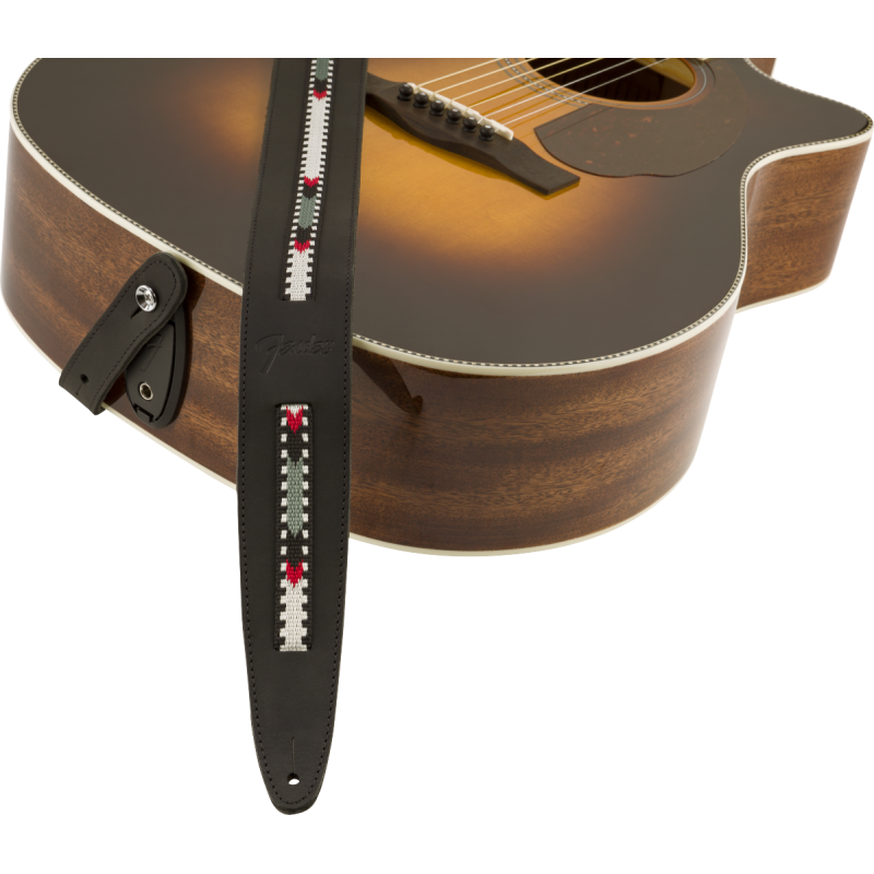 Fender Paramount Acoustic Leather Strap, Black - 6 Fender Paramount Acoustic Leather Strap, Black - 6